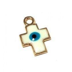 Colgante de Metal Zamak Cruz Esmaltada con Ojo 13x15mm