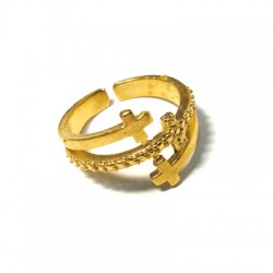 Brass Cast Finger Ring 3 Crosses 20x15mm