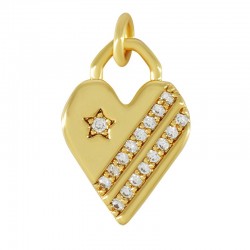 Brass Charm Heart & Zircon 12x17mm