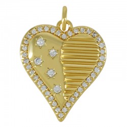 Brass Charm Heart & Zircon 17x20mm