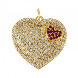 Brass Charm Heart & Zircon 21mm