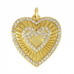 Zircon Brass Charm Heart 19x20mm