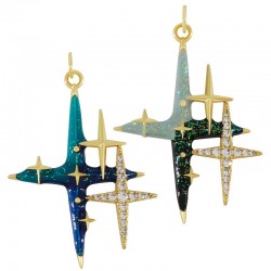 Pendentif Croix en Laiton Émaillé et Zircon 35 x 26 mm