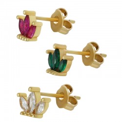 Brass Earring Crown w/ Zircon 9x7mm