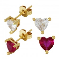 Brass Earring Heart w/ Zircon 7mm