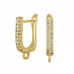 Brass Earring Hoop w/ Loop & Zircon 20x11mm