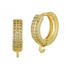 Brass Earring Hoop w/ Loop & Zircon 16x13mm