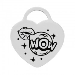 Stainless Steel 304 Charm Heart “WOW” w/ Lips 13.5x13.4mm