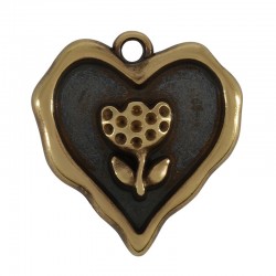 Zamak Charm Heart w/ Rose Flower 18mm