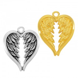 Zamak Charm Heart w/ Angel Wings 24x26mm