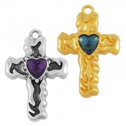 Zamak Pendant Cross w/ Heart & Enamel 20x28mm