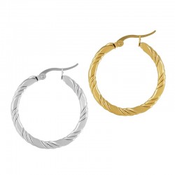 Stainless Steel 304 Earring Hoop w/ Lines 30mm/3mm