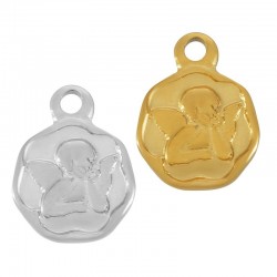 Breloque Ronde Irréqulière avec Ange 10x13mm en Acier Inoxydable 304