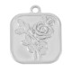 Stainless Steel 304 Charm Square with Rose 18x21mm