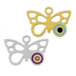 Brass Charm Butterfly w/ Evil Eye & Enamel 17x11mm