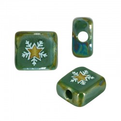Ceramic Square Bead Flat w/ Star & Enamel 10mm/3mm (Ø2.2mm)