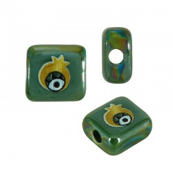 Ceramic Square Bead w/ Pomegranate Enamel 10mm/3mm (Ø2.2mm)