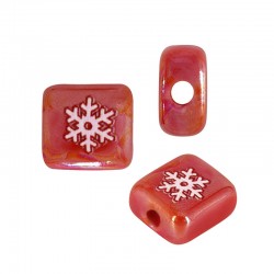 Ceramic Square Bead w/ Snowflake & Enamel 10mm/3mm (Ø2.2mm)