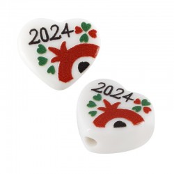 Acrylic Bead Heart “2024” w/ Pomegranate 14x13mm (Ø2.5mm)