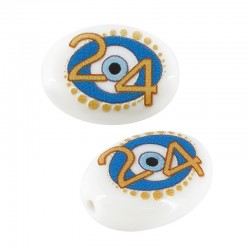 Acrylic Bead Oval “24” w/ Evil Eye 14x18mm (Ø1.8mm)