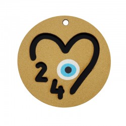 Ξύλινο &Πλέξι Ακρυλικό Μοτίφ Στρογγυλό Καρδιά Μάτι “24” 45mm