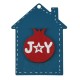 Wooden Pendant House “JOY” w/ Pomegranate & Star 49x64mm