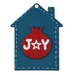 Wooden Pendant House “JOY” w/ Pomegranate & Star 49x64mm