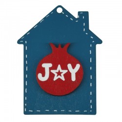 Wooden Pendant House “JOY” w/ Pomegranate & Star 49x64mm