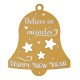 Wooden Pendant Bell “HAPPY NEW YEAR” w/ Stars 63x77mm