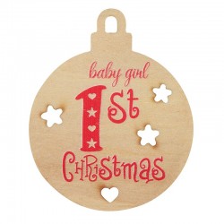 Wooden Pendant Christmas Ball “girl First CHRISTMAS” 52x65mm