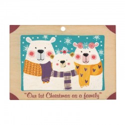 Wooden Pendant Frame “1st Christmas” w/ Bear Family 78x57mm