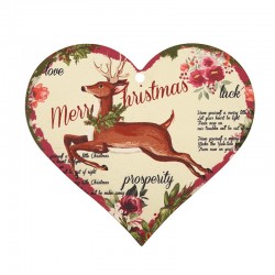 Wooden Pendant Heart “Merry Christmas” w/ Deer 80x71mm