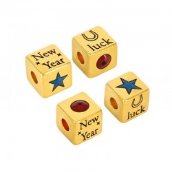 Brass Bead Cube "New Year" w/ Evil Eye & Enamel 8mm (Ø3mm)