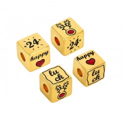 Brass Bead Cube "24" w/ Reindeer Heart & Enamel 8mm (Ø3mm)