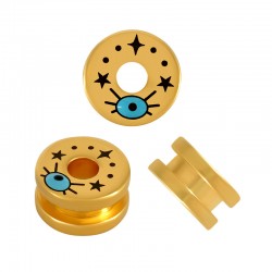 Brass Spool w/ Evil Eye & Enamel 10x5.5mm (Ø3.2mm)