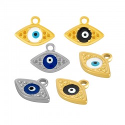 Stainless Steel 304 Charm Evil Eye w/ & Enamel 12x9mm