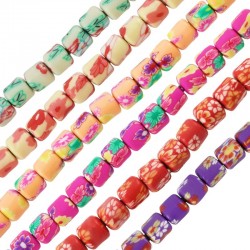 Polymer Clay Mosaic Tube w/ Flowers 6x7mm (Ø1mm) (~63pcs)