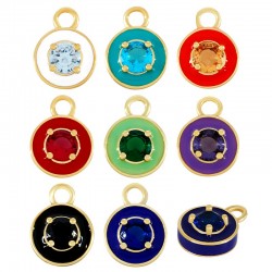 Brass Charm Round w/ Zircon & Enamel 12mm