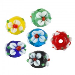 Glass Bead Round w/ Flowers 12mm (Ø2.2mm)