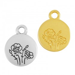 Zamak Charm Round w/ Poppy Flower August 12mm