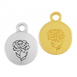 Zamak Charm Round w/ Carnation Flower January 12mm