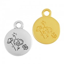 Zamak Charm Round w/ Daisy Flower April 12mm