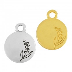 Zamak Charm Round w/ Lily Flower May 12mm