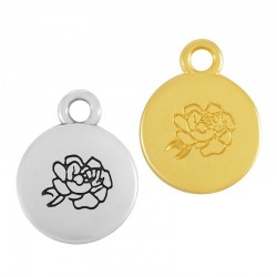 Zamak Charm Round w/ Peony Flower September 12mm