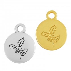 Zamak Charm Round w/ Holly Flower December 12mm