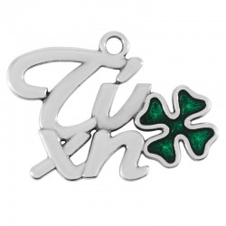 Zamak Pendant “Τύχη” w/ Four Leaf Clover & Enamel 38x24mm