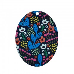 Plexi Acrylic Pendant Oval w/ Flowers & Leaves 39x55mm