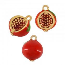 Enameled Brass Charm Pomegranate 8x12mm