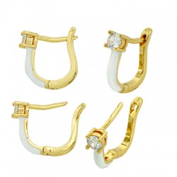 Brass Earring Hoop w/ Zircon & Enamel 15x17mm/2.5mm