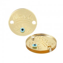 Plexi Acrylic Charm Round “Νονά” w/ Evil Eye & Enamel 18mm